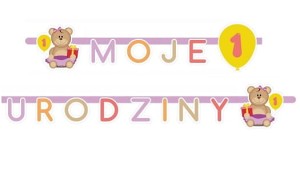Baner moje 1 Urodziny na Roczek różowy miś