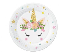 Talerzyki papierowe Jednorożec 18 cm. 6 szt.