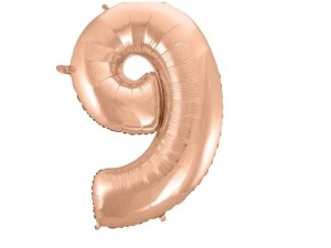 Balon foliowy cyfra 9 złoty róż 66 cm.  GRABO
