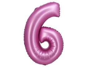 Balon foliowy cyfra 6 satynowy róż 76 cm. 