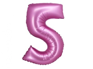Balon foliowy cyfra 5 satynowy róż 76 cm.  