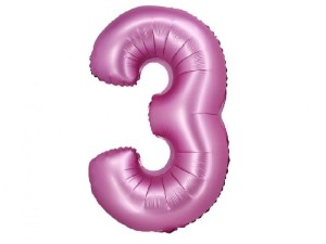 Balon foliowy cyfra 3 satynowy róż 76 cm.