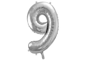 Balon foliowy cyfra 9 srebrna 86 cm. 