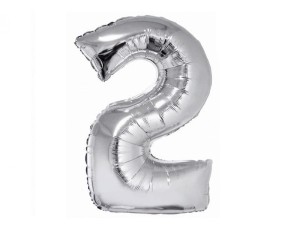 Balon foliowy cyfra 2 srebrna 92 cm.