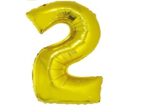 Balon foliowy cyfra 2 złota 92 cm.