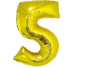 Balon foliowy cyfra 5 złota 92 cm.  