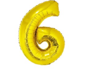 Balon foliowy cyfra 6 złota - 92 cm.