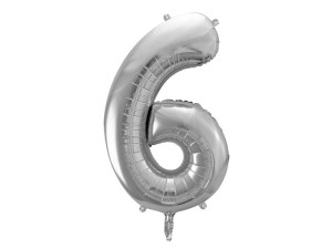 Balon foliowy cyfra 6 srebrna 92 cm. 