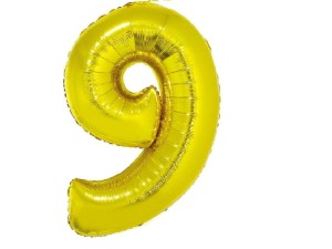 Balon foliowy cyfra 9 złota 92 cm.