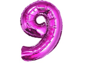 Balon foliowy cyfra 9 różowa 91 cm. 