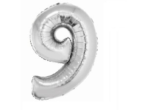 Balon foliowy cyfra 9 srebrna 92 cm. 