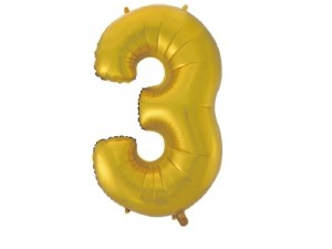Balon foliowy cyfra 3 złota  matowa 92 cm.