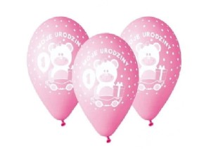 Balon na roczek różowy Miś  12 cali / 1 szt.