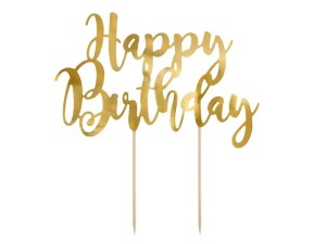 Topper Happy Birthday złoty 22,5 cm.