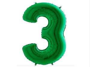 Balon foliowy cyfra 3 zielona 102 cm.  GRABO