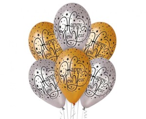 Balony Happy New Year Gemar złoto srebrne 12 cali / 6 szt.