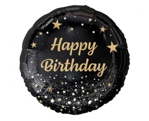 Balon foliowy Happy Birthday czarno złoty 18 cali