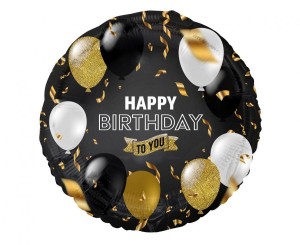 Balon foliowy Happy Birthday czarny baloniki 18 cali 