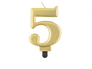 Świeczka cyfra 5 złota 8  cm.