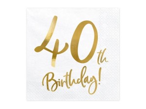 Serwetki  papierowe 40 th Birthday białe 20 szt.