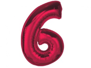 Balon foliowy cyfra 6 czerwona 92 cm.