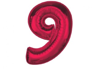 Balon foliowy cyfra 9 czerwona 92 cm.