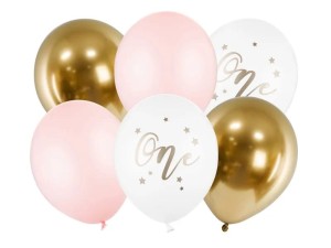 Balony na roczek różowe mix 30 cm. / 6 szt.