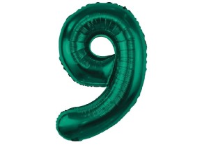Balon foliowy cyfra 9 butelkowa zieleń 85 cm. 