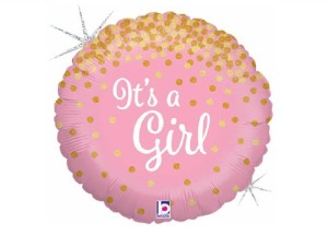 Balon foliowy It's a Girl różowy w groszki 46 cm.