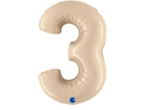 Balon foliowy cyfra 3 satin  cream 102 cm. Grabo 
