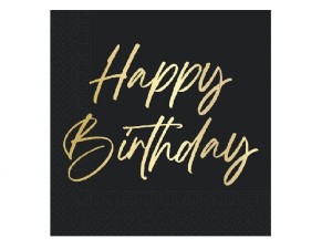 Serwetki papierowe Happy Birthday czarne 20 szt. 33 x 33 cm.