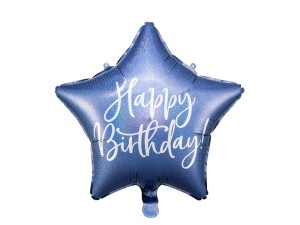Balon foliowy gwiazdka Happy Birthday granat 40 cm.