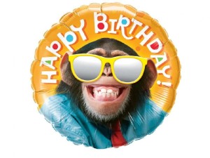 Balon foliowy Smiling chimp Birthday 18 cali.