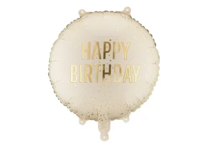 Balon foliowy Happy Birthday kremowy 35 x 35 cm.