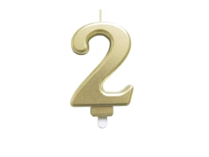 Świeczka cyfra 2 białe złoto  8 cm. Adikbal