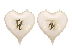 Balony foliowe serca Mr i  Mrs  1op. / 2 szt.