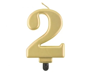 Świeczka cyfra 2 złota 8 cm.