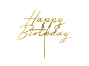 Topper akrylowy Happy Birthday złoty 18 x 16,5 cm.